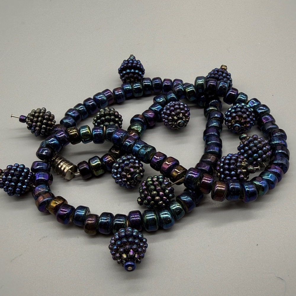 Unique Iridescent Blue Beaded Necklace